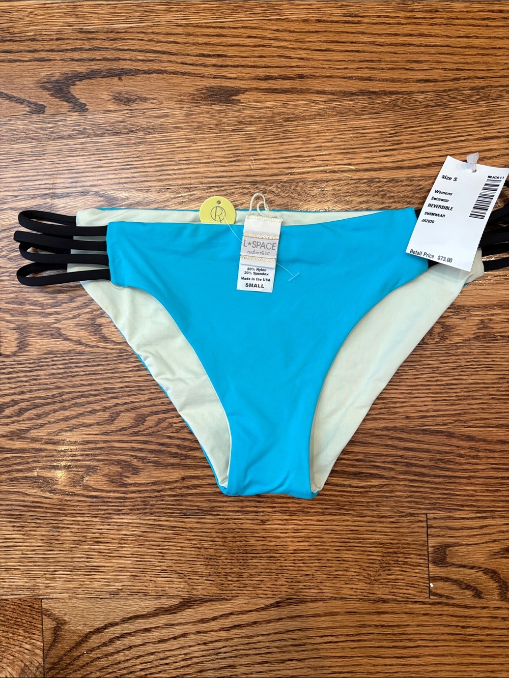 l*space Aqua & Cream Bikini Bottoms with Black Strappy Sides